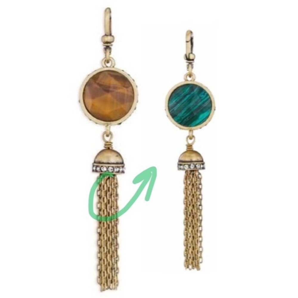 Trésors Two-Stone Tassel Charm Tiger Eye/Malachite